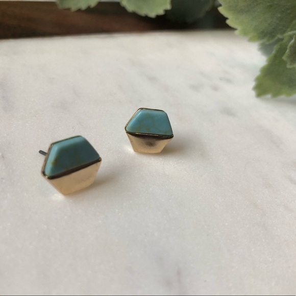 The Palmer- Turquoise Marble & Gold Geometric Stud - Picture 2 of 3